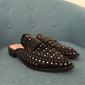 Studded suede mules